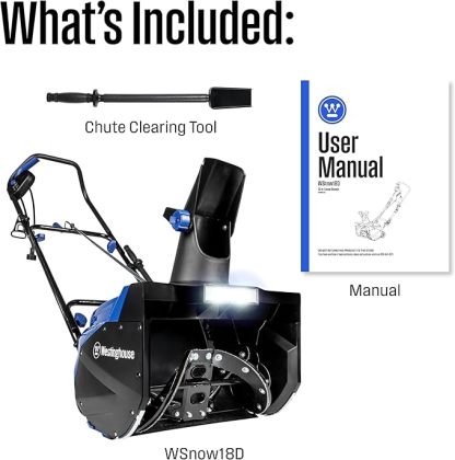 Westinghouse WSnow18D Corded Snow Blower 18-inches Wide, Dual LED Lights, Electric Snow Blower with 25ft Throwing Distance, Plows 720lbs/min, Adjustable Chute