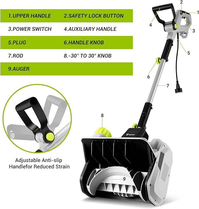 1500w High-Power Snow Blower, 3500rpm Speed, 20-Foot Snow Throwing Distance with Adjustable Chute and 12A Brushed Motor, Suitable for Yards, Driveways, Sidewalk