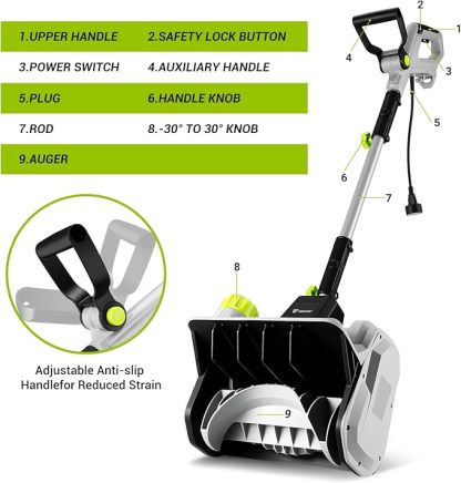 1500w High-Power Snow Blower, 3500rpm Speed, 20-Foot Snow Throwing Distance with Adjustable Chute and 12A Brushed Motor, Suitable for Yards, Driveways, Sidewalk