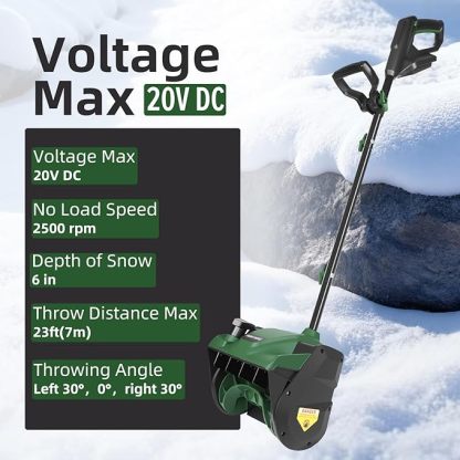 12'' Snow Blower (No Battery) Compatible with Dewalt 20V Max Battery, Cordless Snow Shovel with Knobs and Iron Tube, Adjustable Front Handle, 6" Depth, 23 FT Snow Throwing Distance