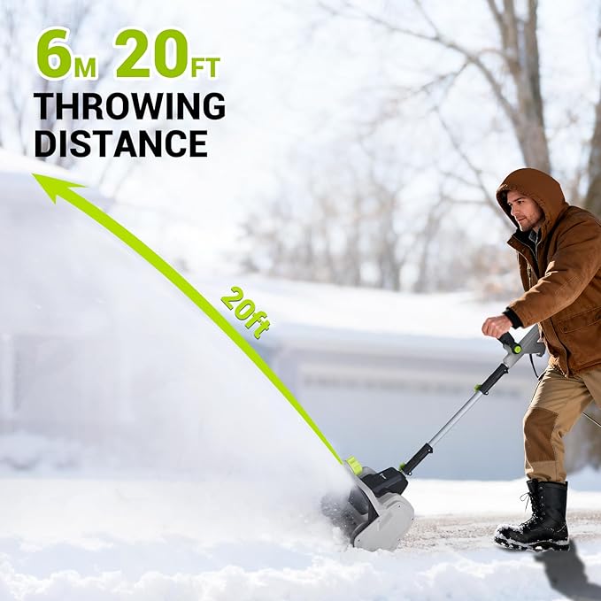 1500w High-Power Snow Blower, 3500rpm Speed, 20-Foot Snow Throwing Distance with Adjustable Chute and 12A Brushed Motor, Suitable for Yards, Driveways, Sidewalk