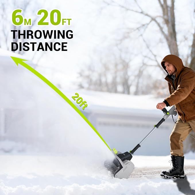 1500w High-Power Snow Blower, 3500rpm Speed, 20-Foot Snow Throwing Distance with Adjustable Chute and 12A Brushed Motor, Suitable for Yards, Driveways, Sidewalk