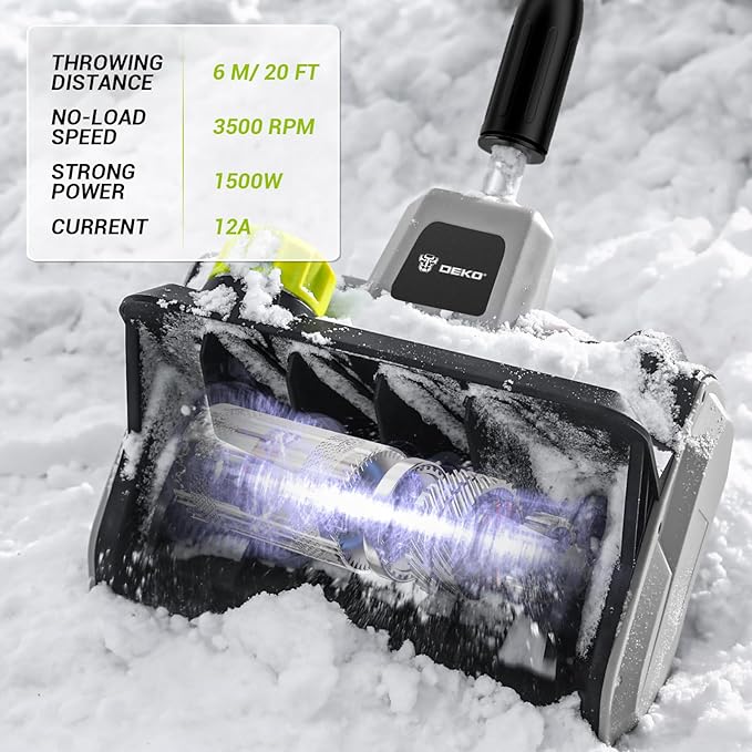 1500w High-Power Snow Blower, 3500rpm Speed, 20-Foot Snow Throwing Distance with Adjustable Chute and 12A Brushed Motor, Suitable for Yards, Driveways, Sidewalk
