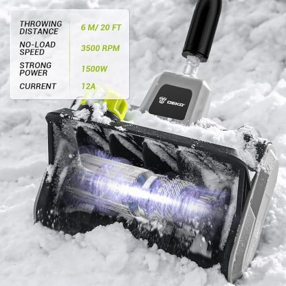 1500w High-Power Snow Blower, 3500rpm Speed, 20-Foot Snow Throwing Distance with Adjustable Chute and 12A Brushed Motor, Suitable for Yards, Driveways, Sidewalk