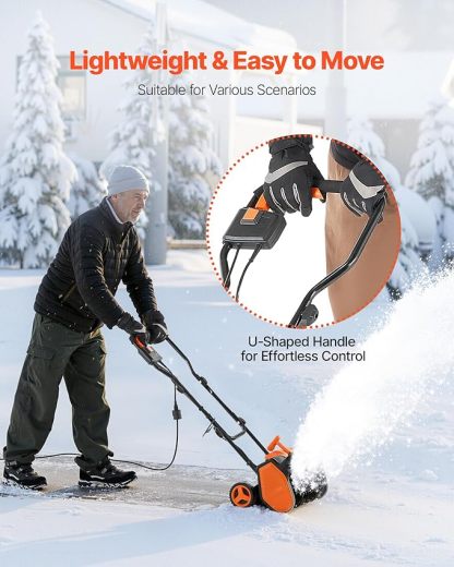 VEVOR Electric Snow Shovel, 12A 17 inch Corded Snow Shovel, 60° Adjustable Chute, 20 ft Throwing Distance, Snowthrower with Dual Safety Switch, Winter Ice Removal Tool for Driveway Sidewalk Patio