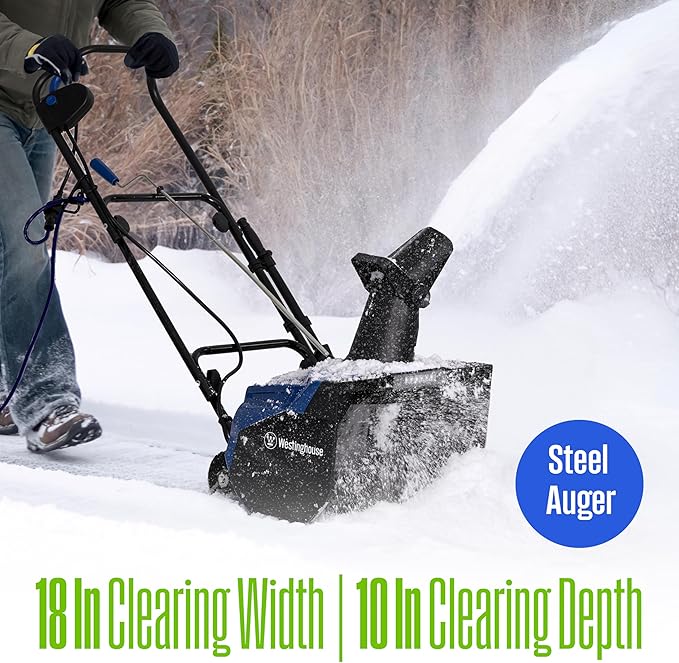 Westinghouse WSnow18D Corded Snow Blower 18-inches Wide, Dual LED Lights, Electric Snow Blower with 25ft Throwing Distance, Plows 720lbs/min, Adjustable Chute