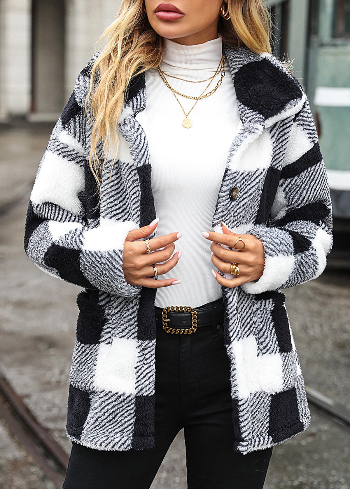 Lapel Double Sided Fleece Pocket Recreational Long Sleeve Tops