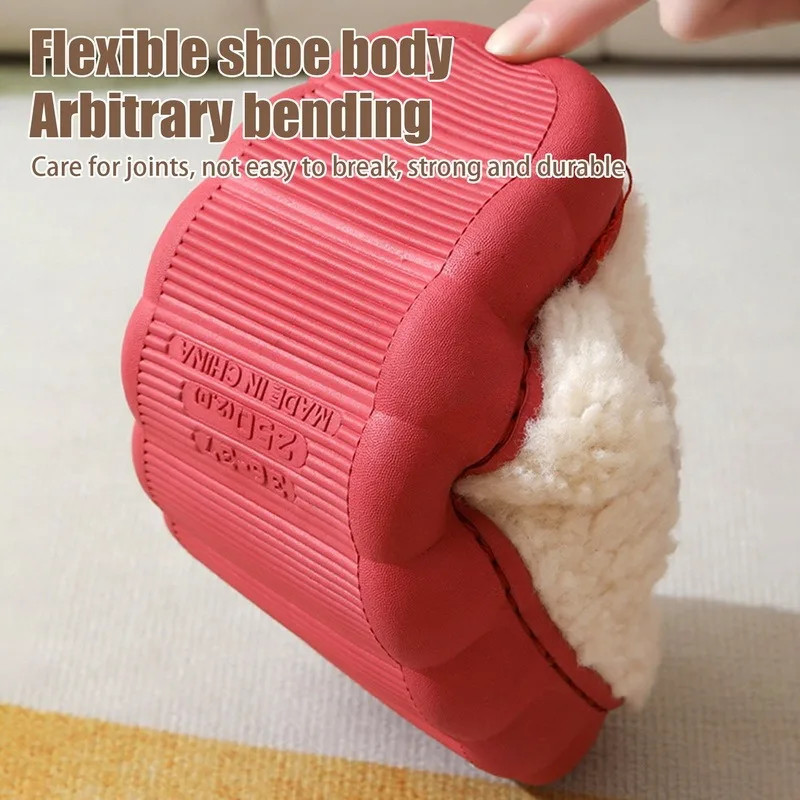 Women Plush Slippers Soft Plush Cotton Slippers Shoes Fashion Color Contrast Non-Slip Floor Indoor Flop Flip Bedroom Warm Winter