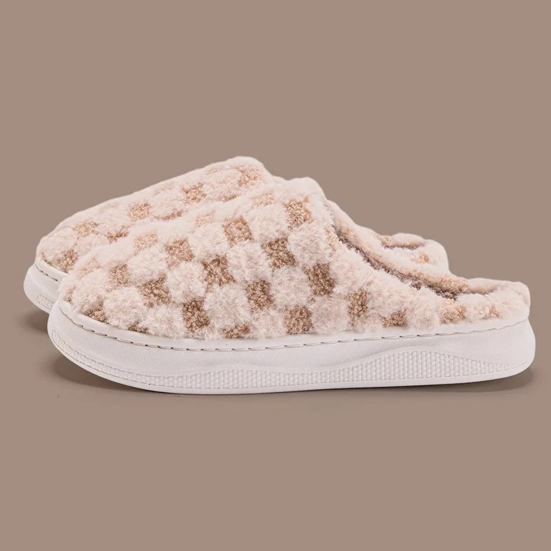 2024 Autumn And Winter Thick Sole Plush Slippers Women Home Warmth Anti-Slip Cotton Slippers Shoes For Women Zapatos