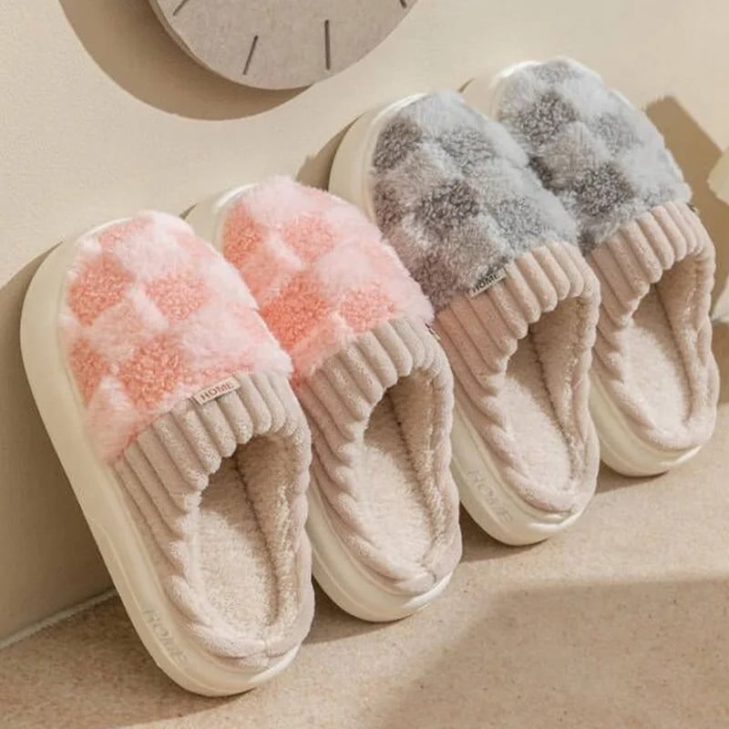 2024 Autumn And Winter Thick Sole Plush Slippers Women Home Warmth Anti-Slip Cotton Slippers Shoes For Women Zapatos