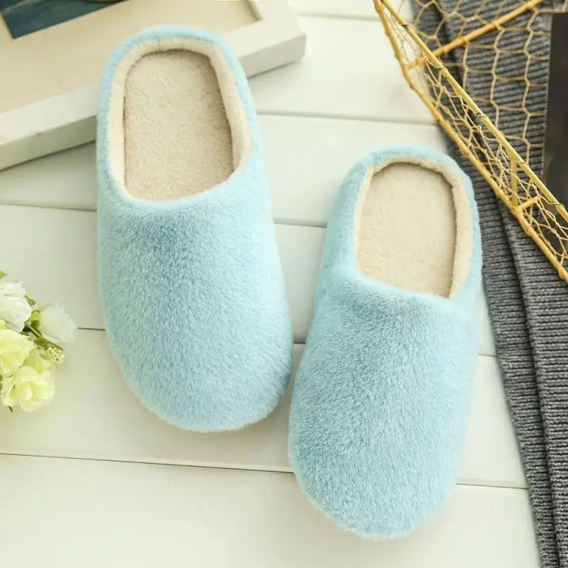 Home Slippers Winter Warm Shoes Women Indoor Soft Mule Flip Flops Silent Couple Plush Footwear Non-Slip Cotton Floor Slipper