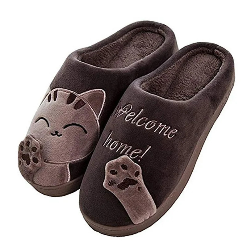 Winter Warm Plush Indoor Slippers Women Fashion Home Slipper Shoes Silent Slides For Bedroom Flat Floor Shoes Couple Slippers