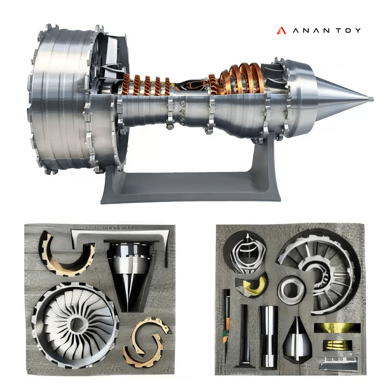 AnanToy™ A380/TR900 Silver Aircraft Turbine Reverse Engine Scale Model (1:24)