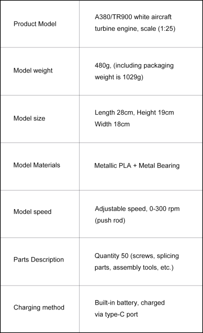 AnanToy™ A380/TR900 White Turbo Reverse Engine Scale Model (1:25) Ultimate DIY Kit