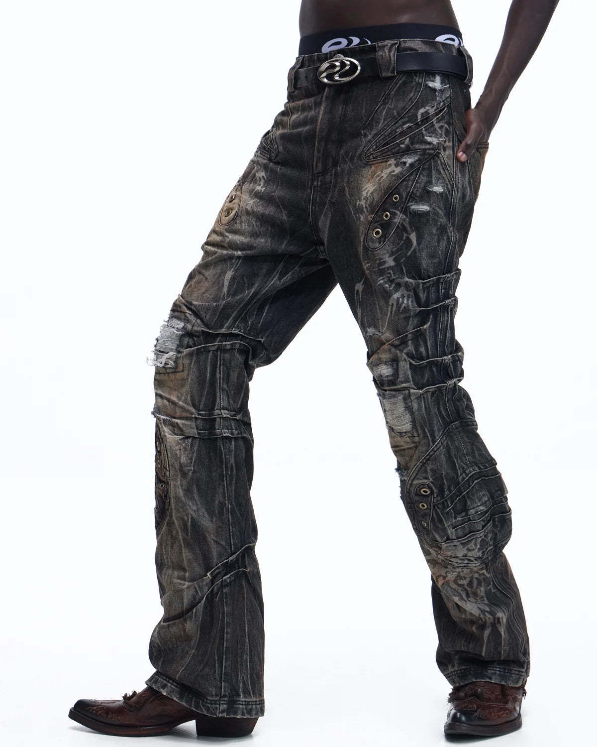 Personsoul Snake-Pattern Totem Slim-Fit Jeans
