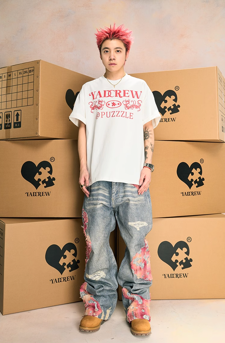 2026 YADcrew Evening Lace Print Denim Jeans