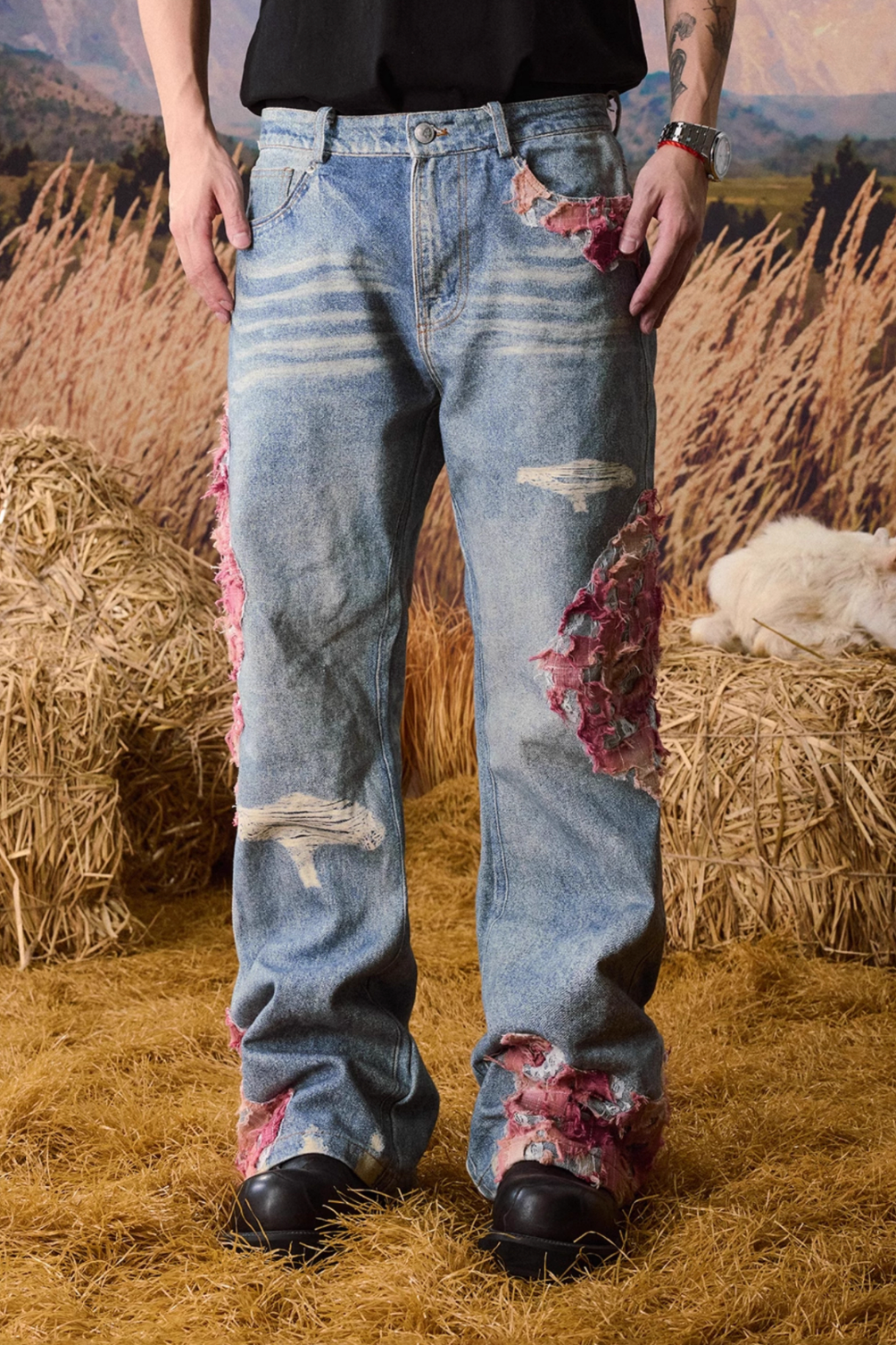 2026 YADcrew Evening Lace Print Denim Jeans