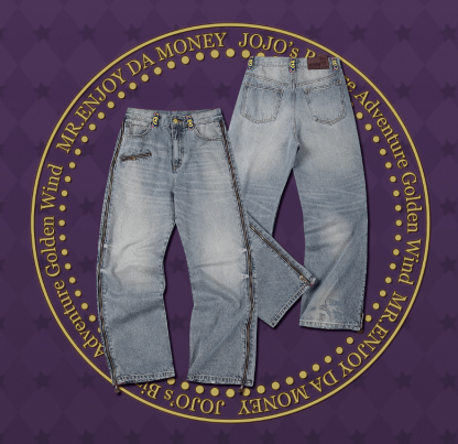 2026 MEDM × JOJO Side Zipper Contrast Checkered Washed Jeans