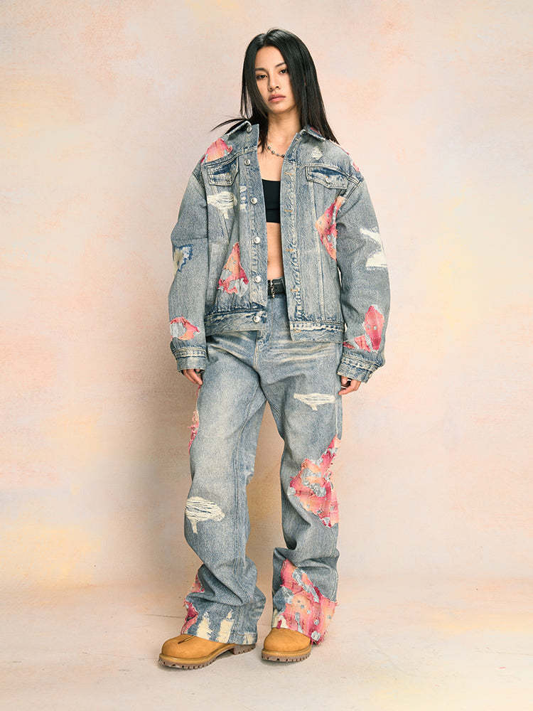 2026 YADcrew Evening Lace Print Denim Jeans