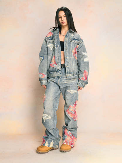 2026 YADcrew Evening Lace Print Denim Jeans
