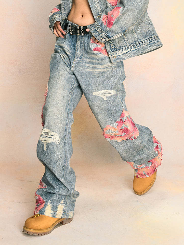 2026 YADcrew Evening Lace Print Denim Jeans