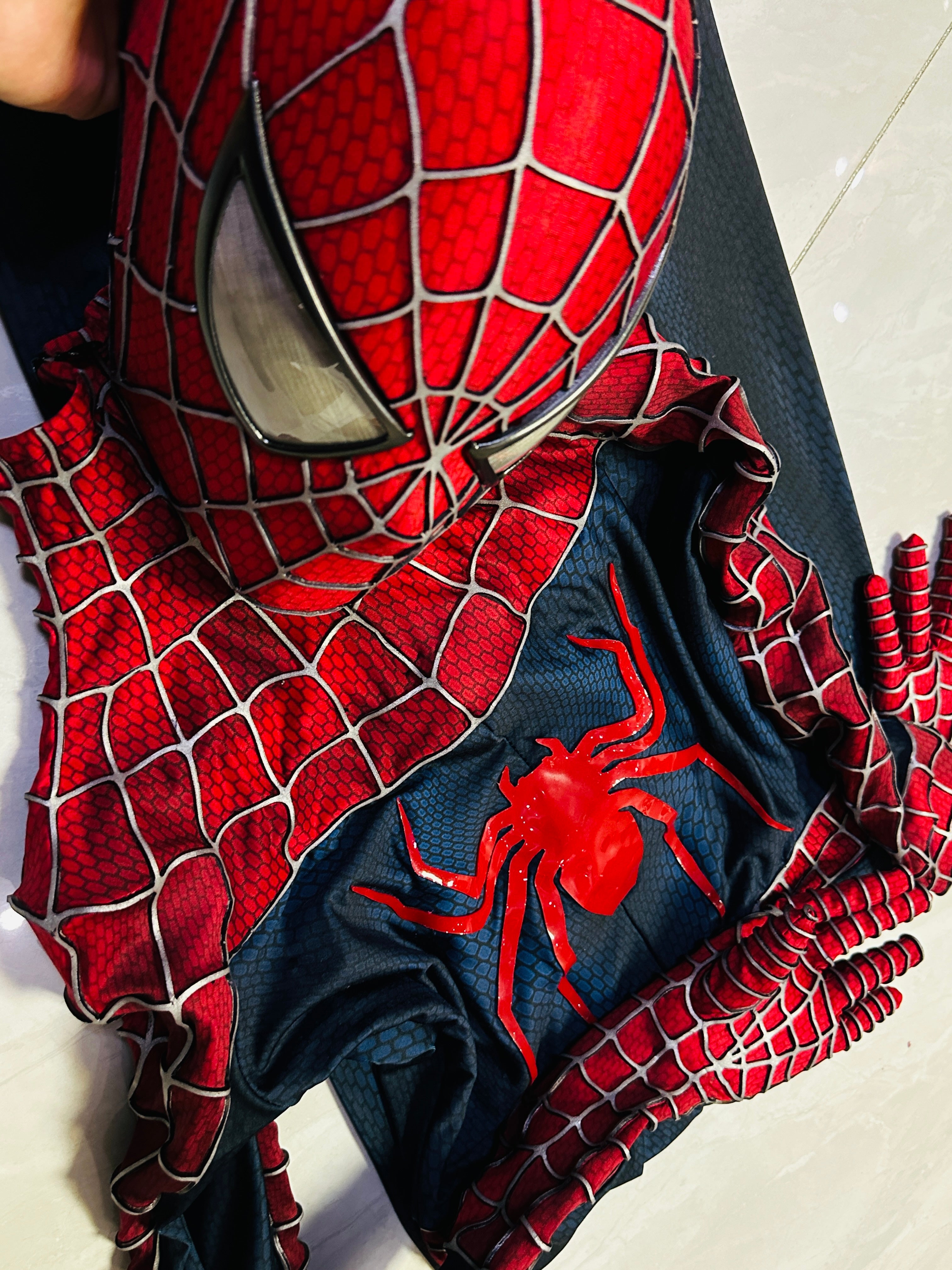 Spidey Suit SAM RAIMI TOBEY version with Face shell & 3D Rubber Web Movie Prop Replica(wearable)
