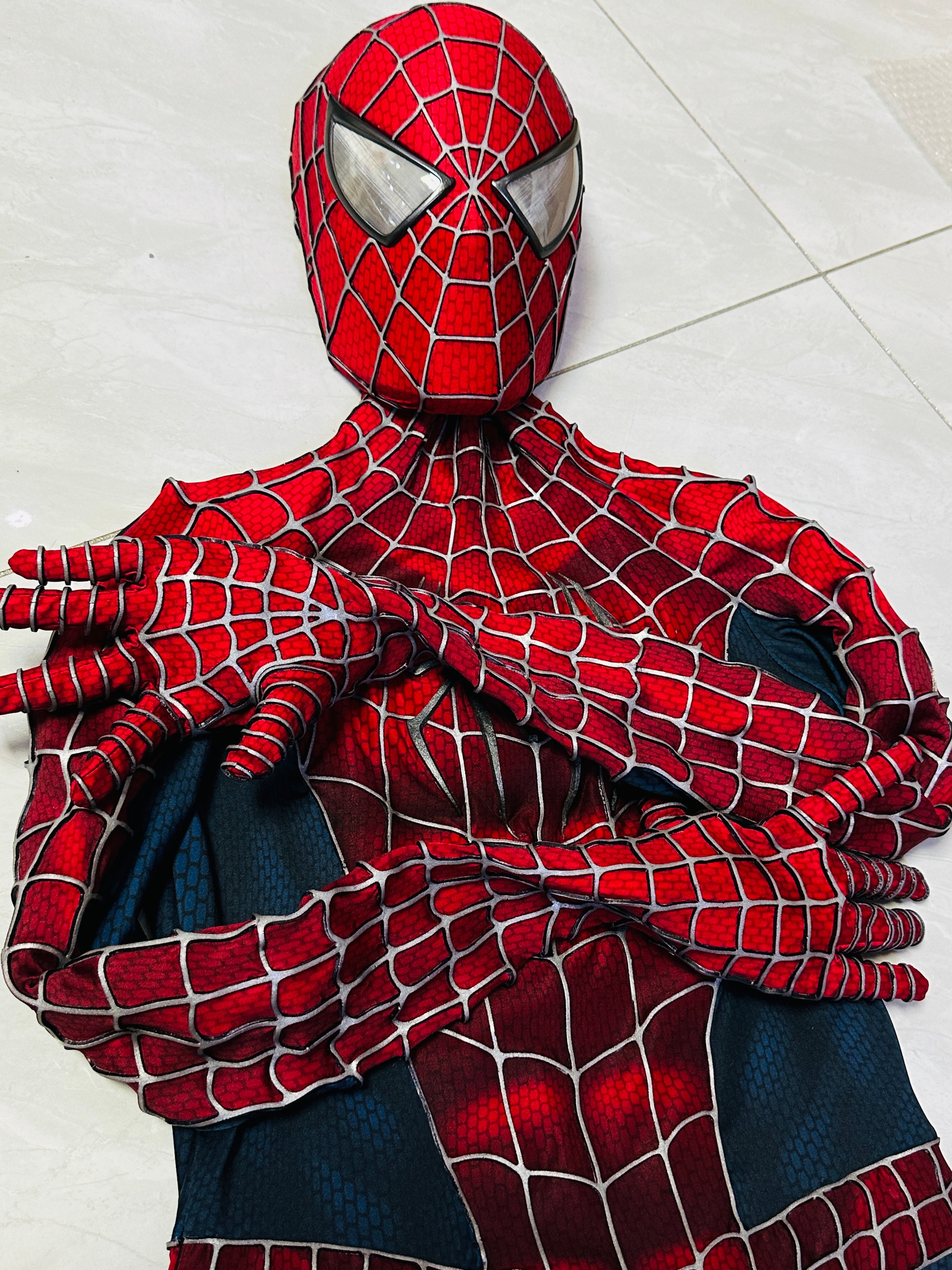 Spidey Suit SAM RAIMI TOBEY version with Face shell & 3D Rubber Web Movie Prop Replica(wearable)
