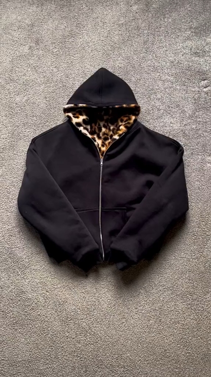 Reversible Leopard Print Zip Sweatshirt-Shadeston
