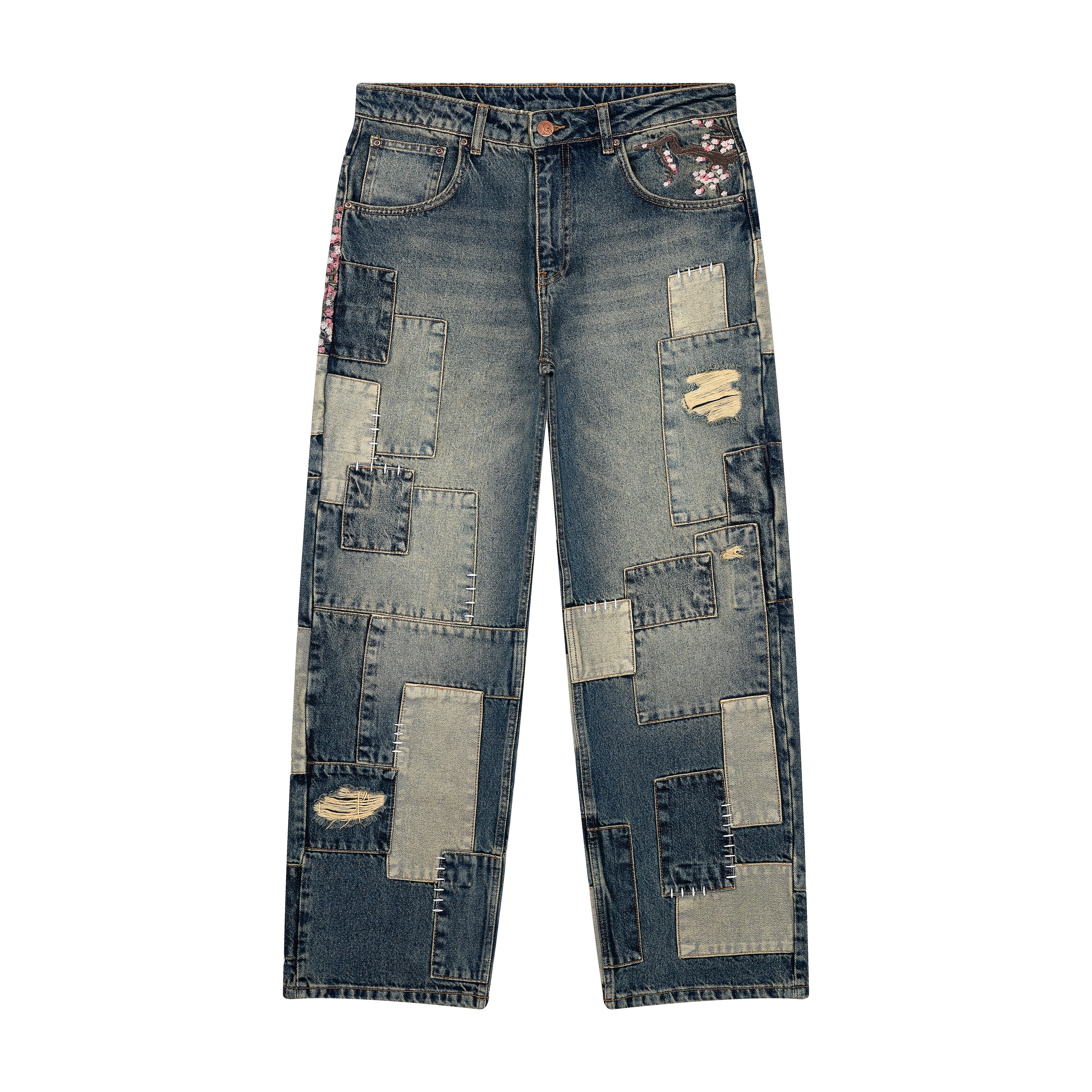 “sashiko v2” embroidered patchwork jeans