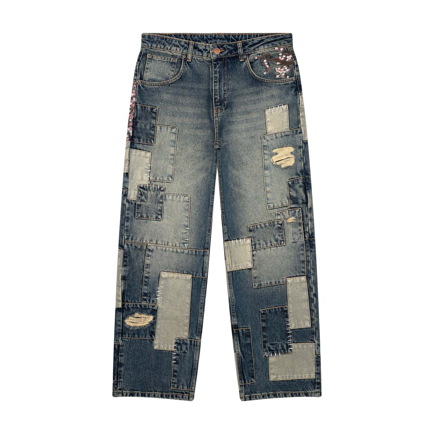 “sashiko v2” embroidered patchwork jeans
