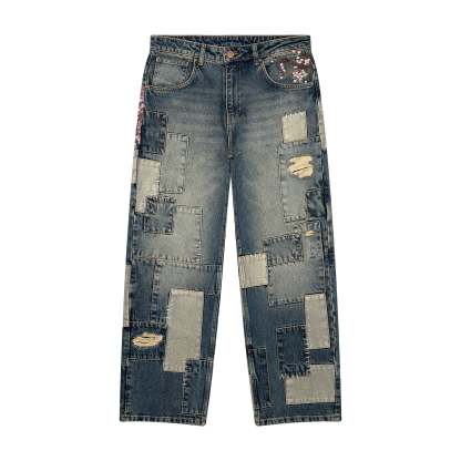 “sashiko v2” embroidered patchwork jeans