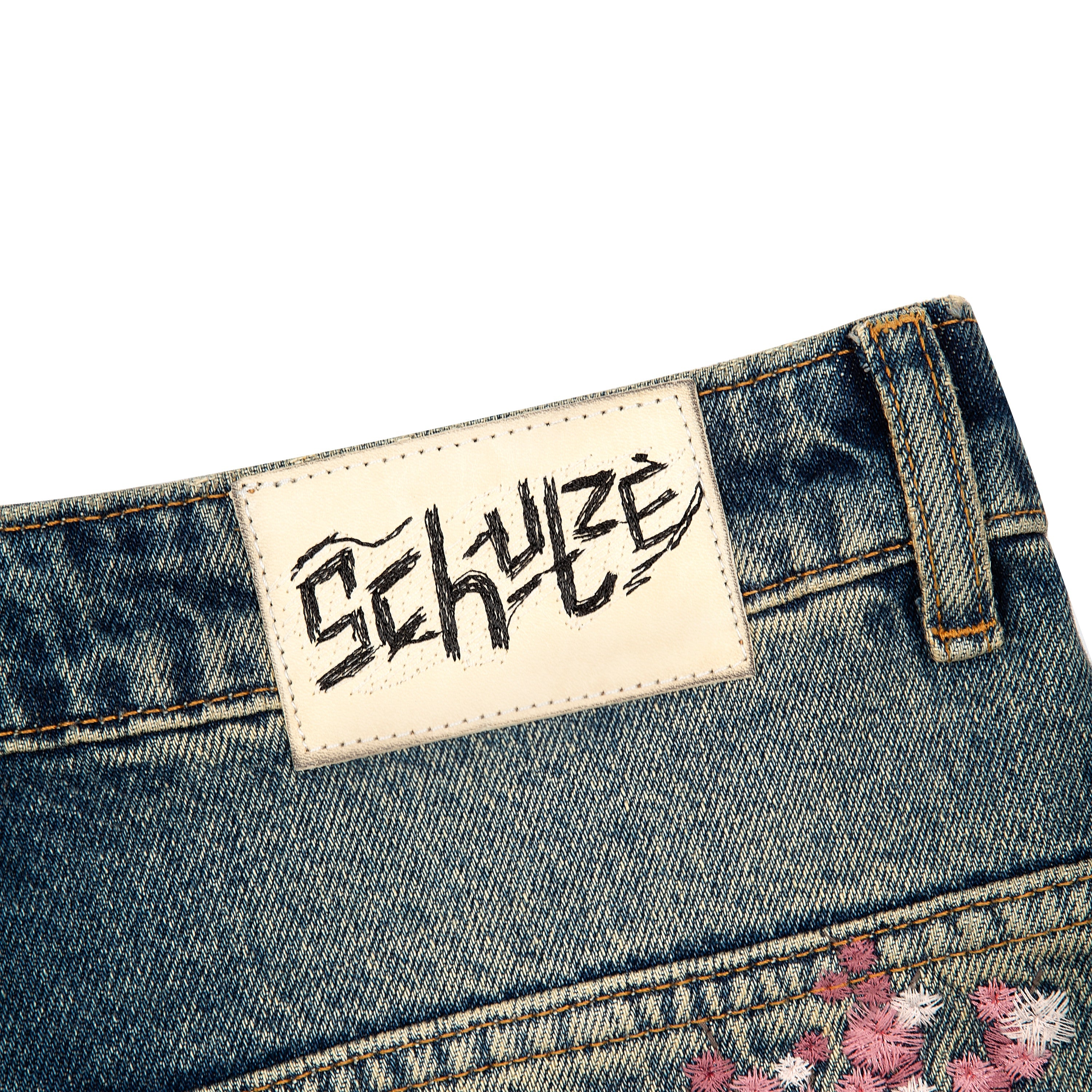 “sashiko v2” embroidered patchwork jeans