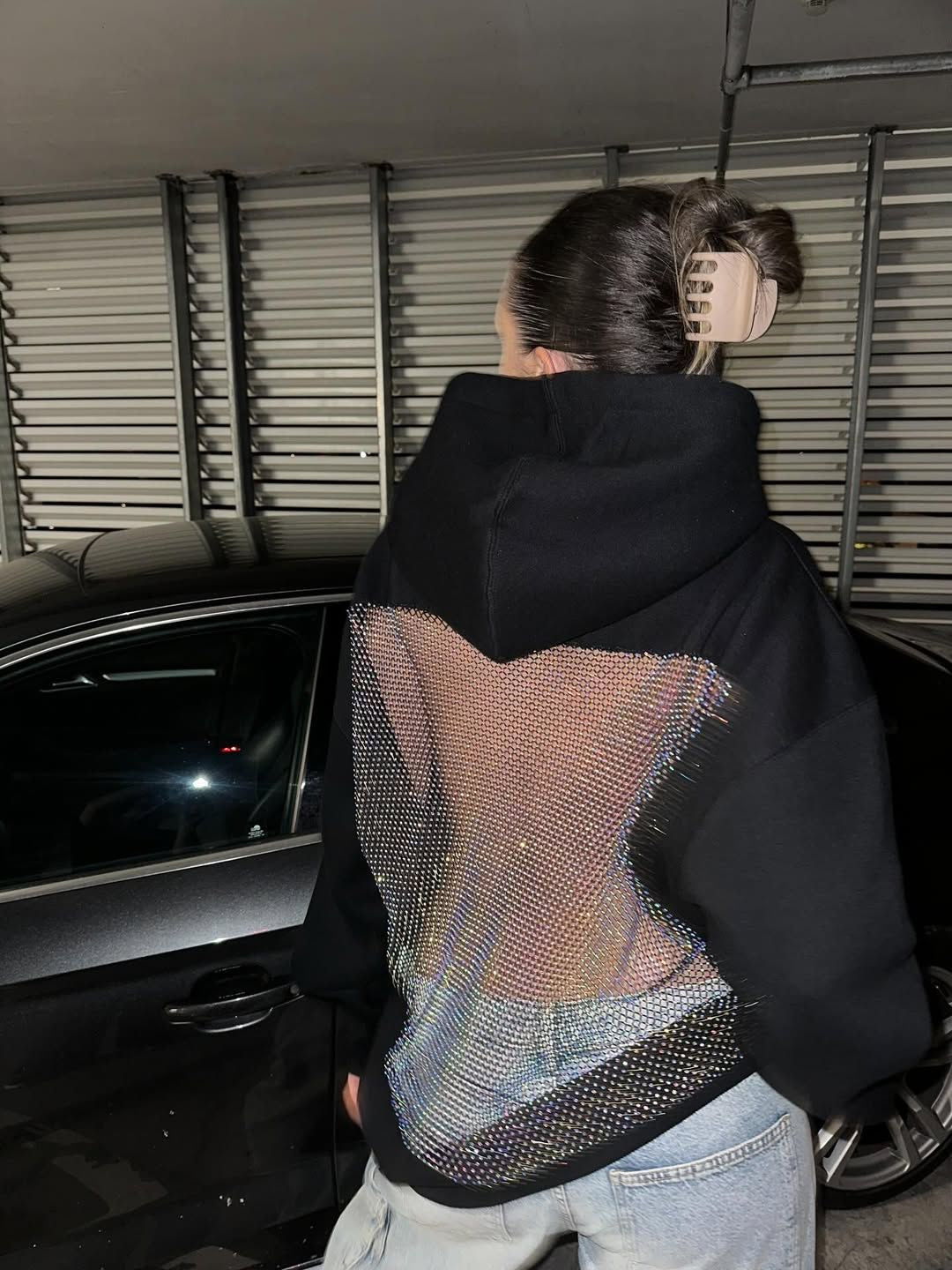 Backstage Crystal-Mesh Hoodie