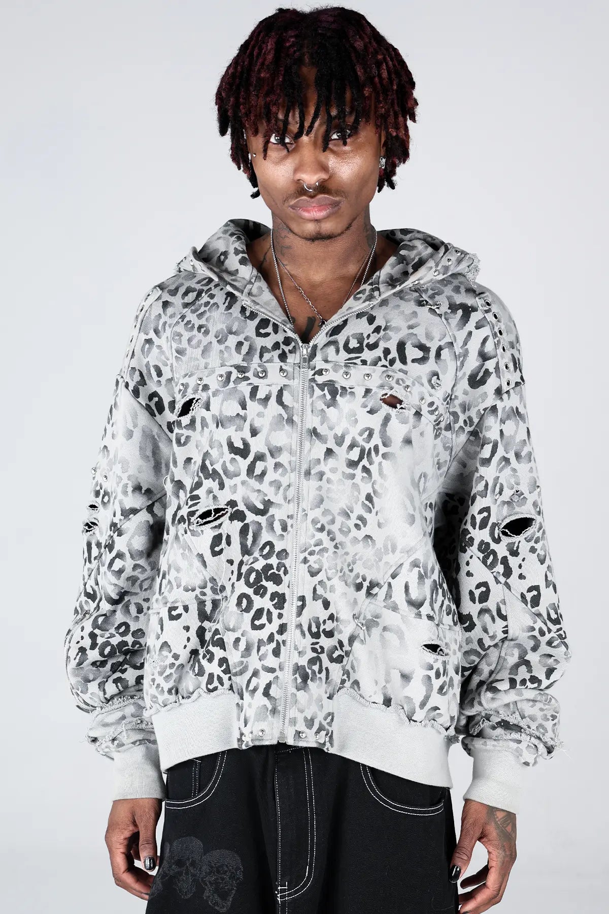 Grey Leopard Zip Hoodie