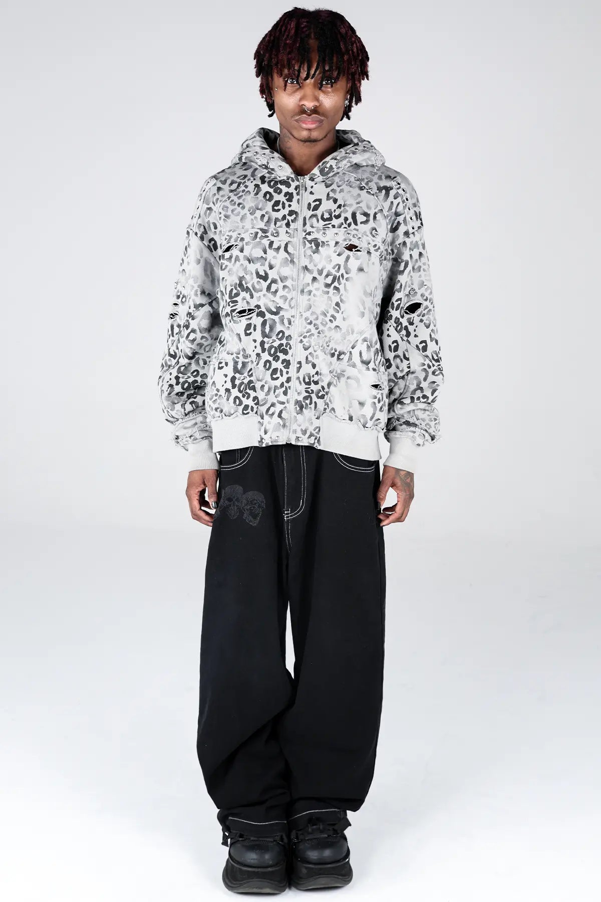 Grey Leopard Zip Hoodie