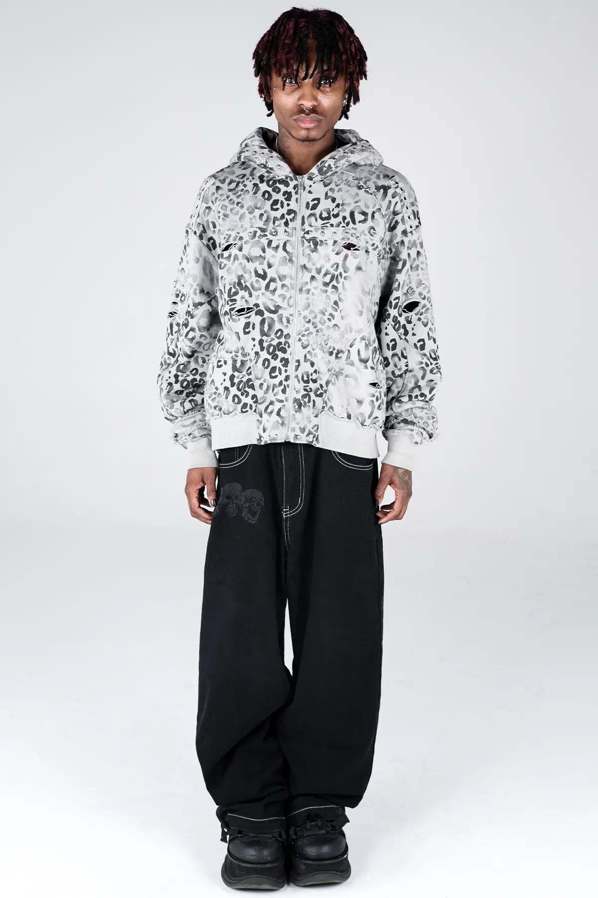 Grey Leopard Zip Hoodie