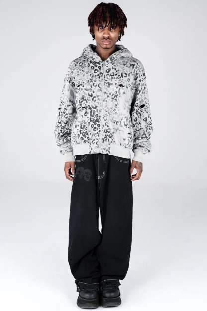 Grey Leopard Zip Hoodie