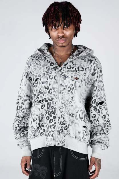 Grey Leopard Zip Hoodie