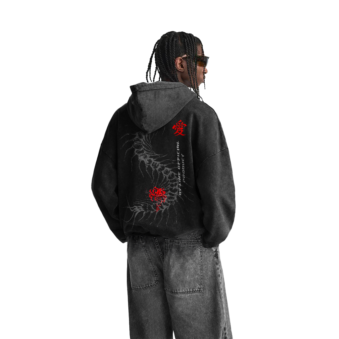 Centipede Streetwear Hoodie Black Washed