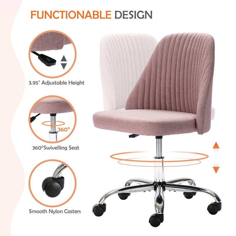 【Deal】SweetFurniture Cute Desk Chair Armless Modern Fabric Home Office Chair with Adjustable Swivel, 250 Pound Load Capacity, Durable Design