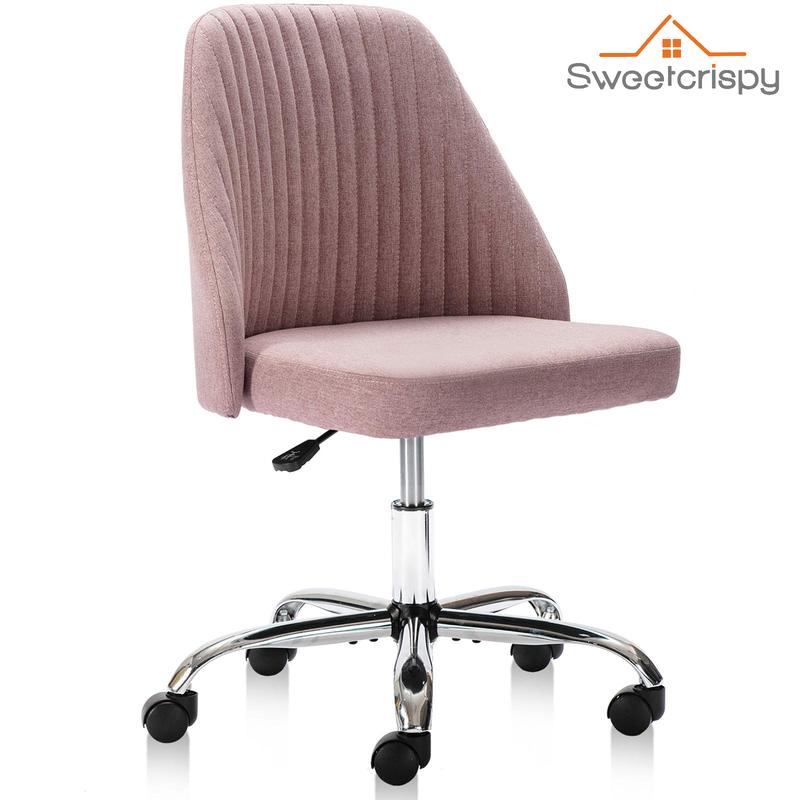 【Deal】SweetFurniture Cute Desk Chair Armless Modern Fabric Home Office Chair with Adjustable Swivel, 250 Pound Load Capacity, Durable Design