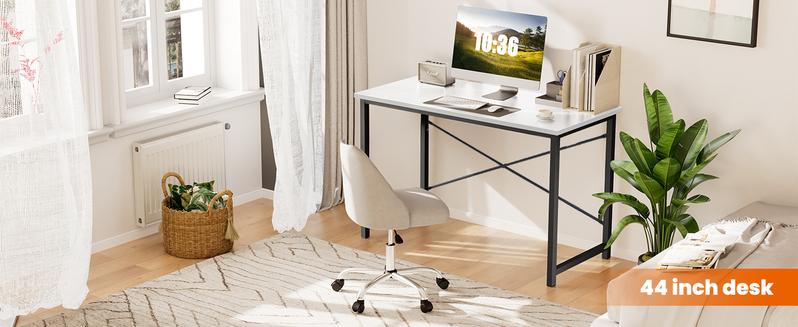 【Deal】SweetFurniture Small Computer Desk Home Office Desks Small Space Desk Study Table Modern Simple Style Table with Storage Bag and Iron Hook Bedroom