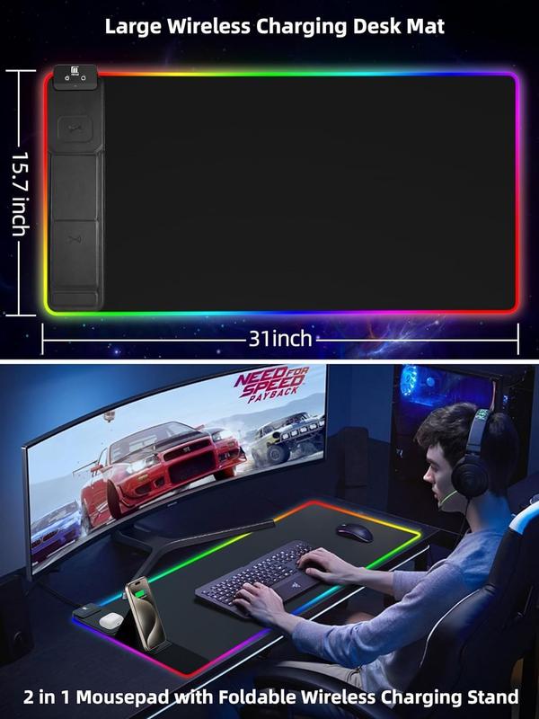 【blackfriday】XXL Gaming Mouse Pad with Magnetic Wireless Charging with 15W Fast Charger