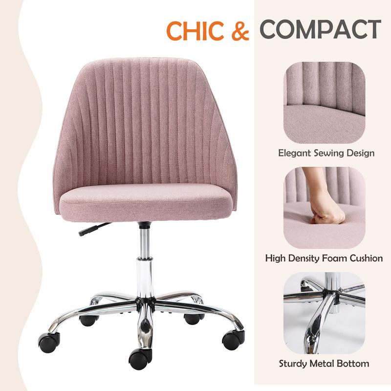 【Deal】SweetFurniture Cute Desk Chair Armless Modern Fabric Home Office Chair with Adjustable Swivel, 250 Pound Load Capacity, Durable Design