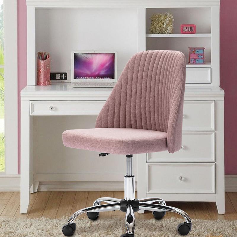 【Deal】SweetFurniture Cute Desk Chair Armless Modern Fabric Home Office Chair with Adjustable Swivel, 250 Pound Load Capacity, Durable Design