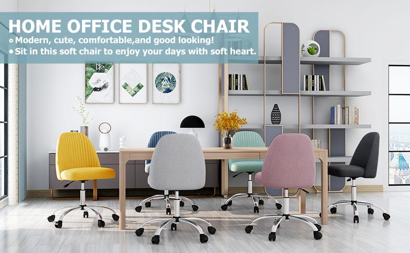 【Deal】SweetFurniture Cute Desk Chair Armless Modern Fabric Home Office Chair with Adjustable Swivel, 250 Pound Load Capacity, Durable Design