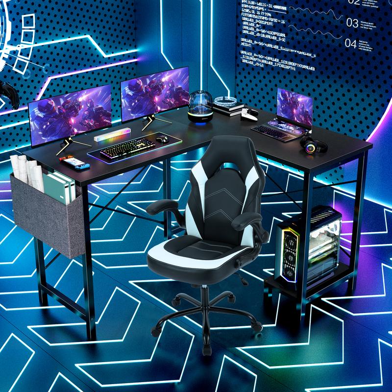 50 Inch L Shaped Office Desk with Storage and CPU Stand