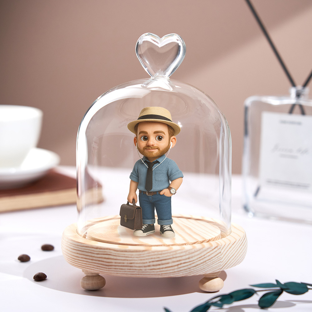 Heart-Shaped LED Glass Dome Night Light Romantic Figurine Display for Couples & Personalized Gifts