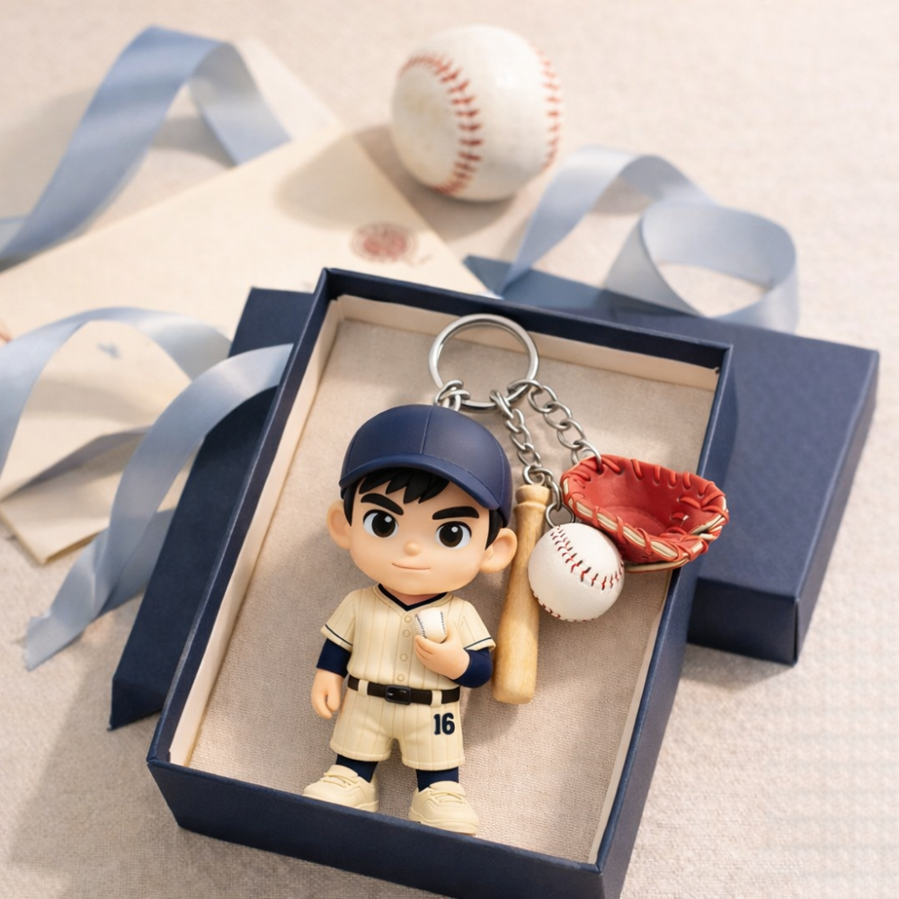 Portachiavi Con Figura 3d Personalizzata Con Foto. Mini Figura Personalizzata A Partire Dalla Tua Foto. Portachiavi Personalizzato 3d Di Un Giocatore Di Baseball. Regalo Per I Tifosi. Ricordo Del Giorno Della Partita. Appassionati Di Sport. - 