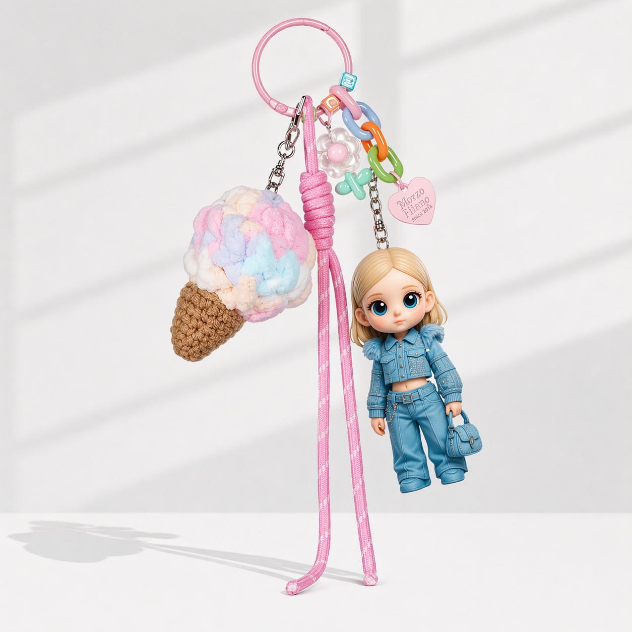 Figura portachiavi 3D personalizzata da foto con ciondolo di gelato colorato Mini bambola personalizzata, regalo per lei, regalo carino per la fidanzata - 